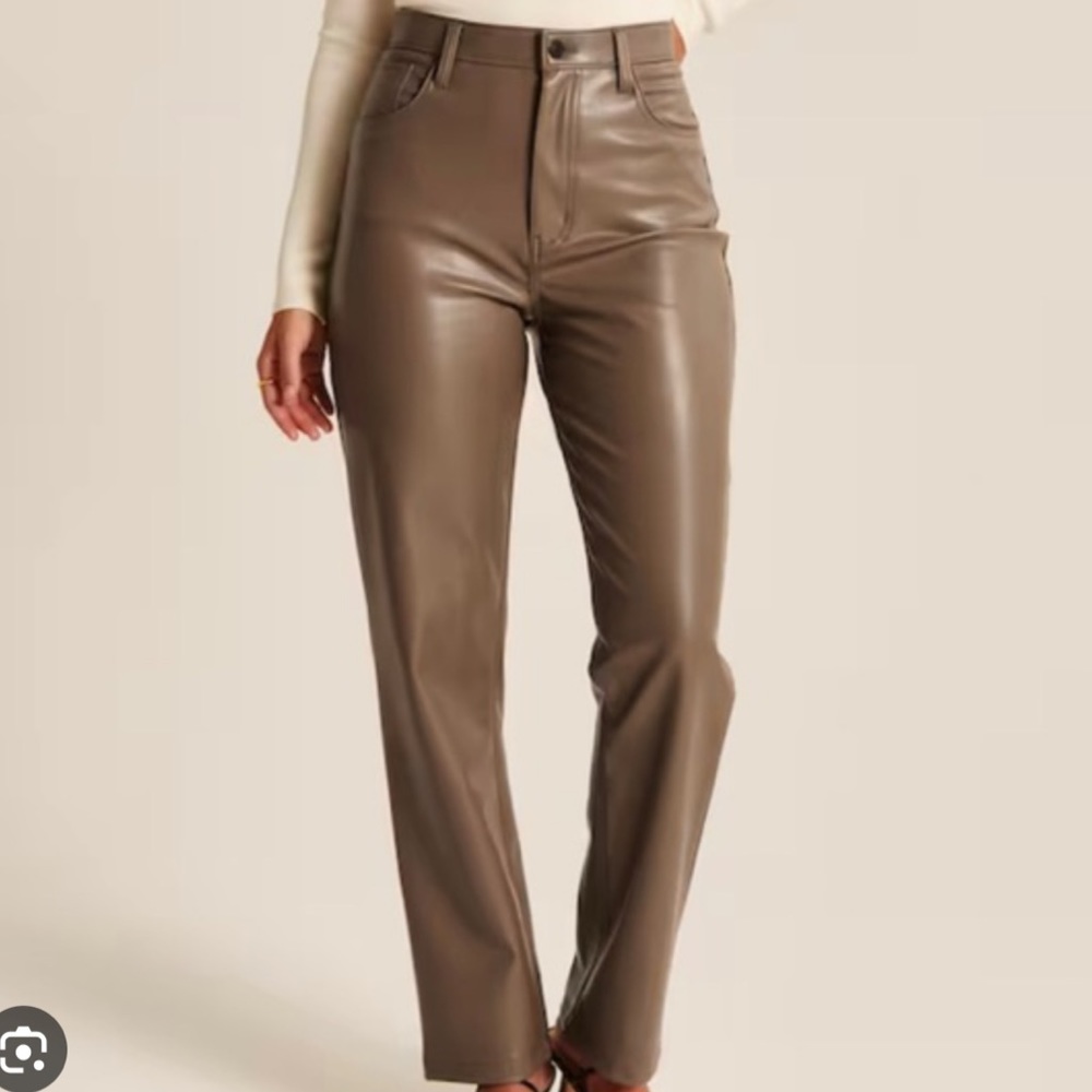 Abercrombie & Fitch Leather The 90's Straight
Vegan Leather Pant Taupe